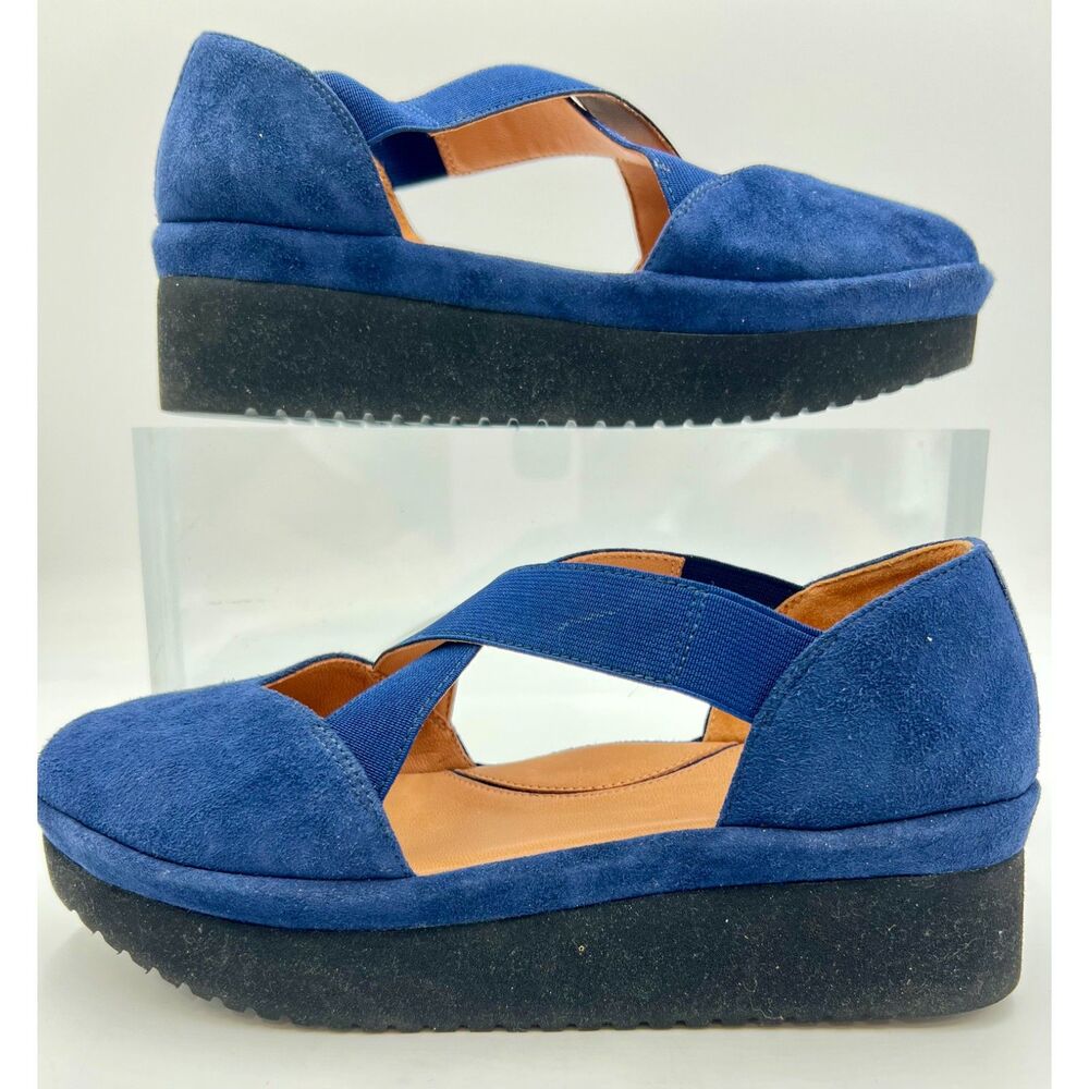 L'Amour Des Pieds Alessio Blue Suede Wedge Pump Shoe Sandal Sz 8 Artsy Boho $230